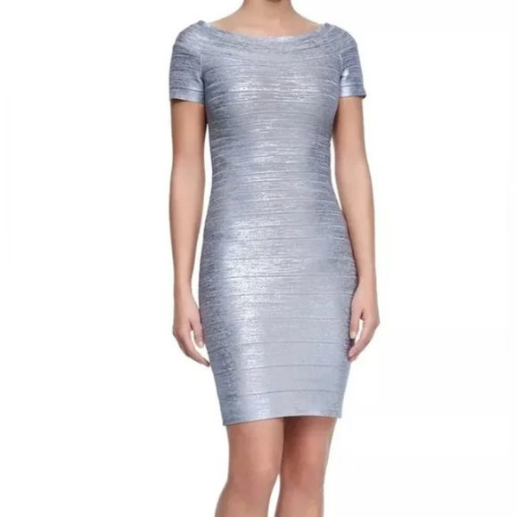 Herve Leger Carmen Mini Dress bandage bodycon sugar plum S lilac gray metallic - Picture 1 of 8